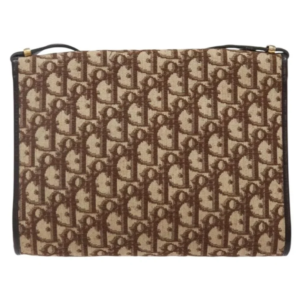 Authentic Christian Dior Trotter Canvas Shoulder Bag Brown Gold - Picture 9 of 16